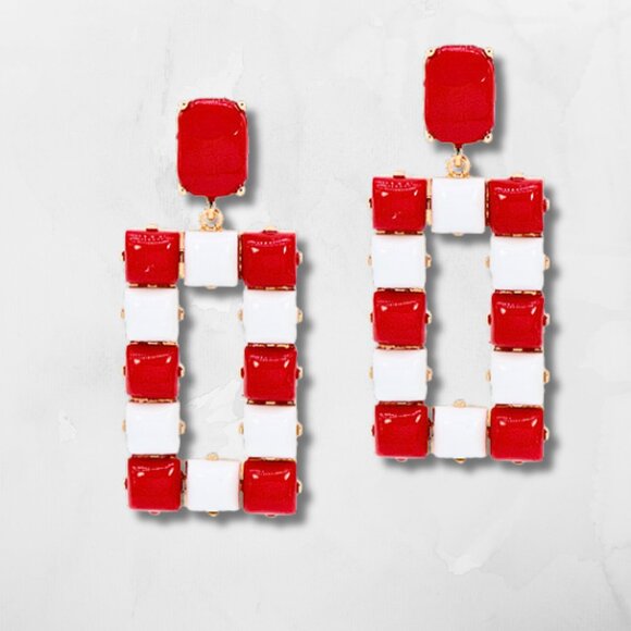 Red White Beaded Alabama Roll Tide Gameday Football Team Colors Earrings - Picture 2 of 3